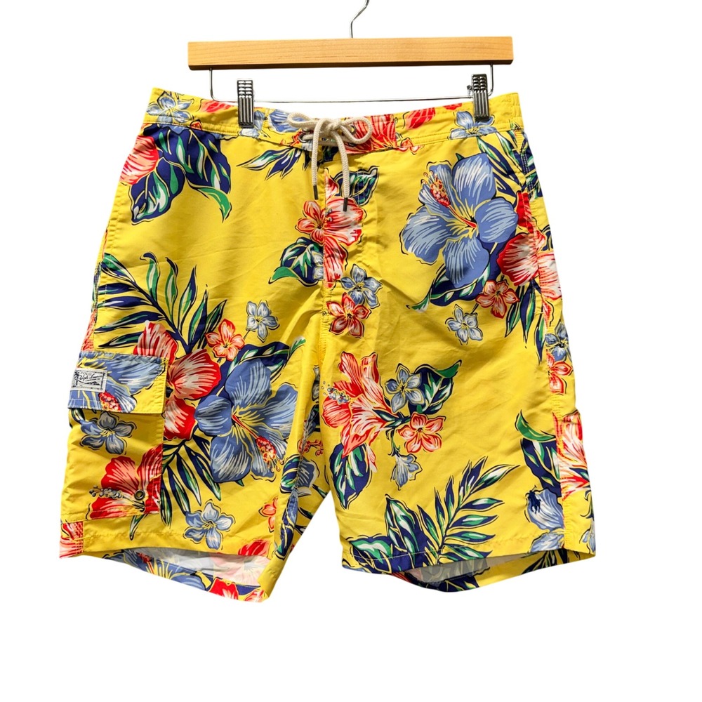 Polo Ralph Lauren Swim Trunks Mens M Kailua Yellow Tropical Shorts Mesh Lined